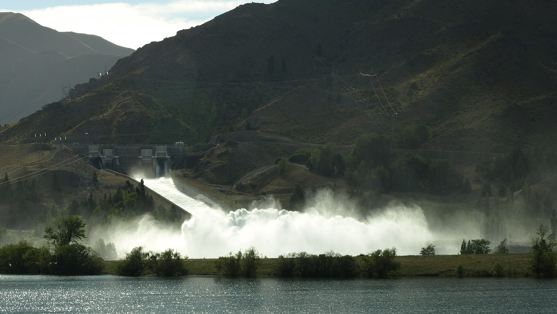 Benmore Dam and hydroelectric spillway in New Zealand