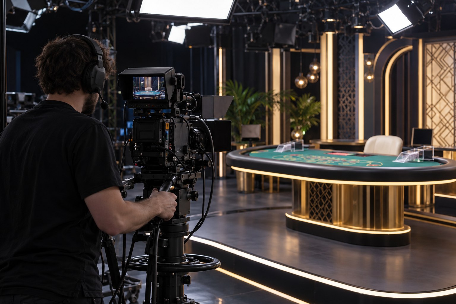 Camera operator working on a live studio set
