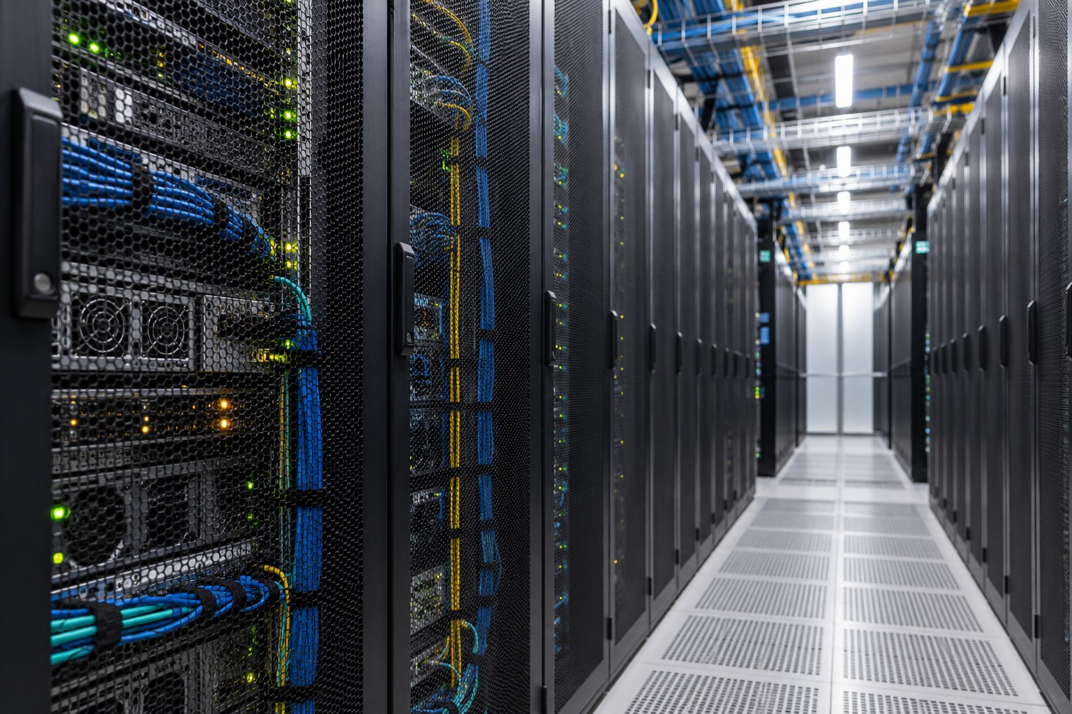 Server racks lining a data-centre aisle